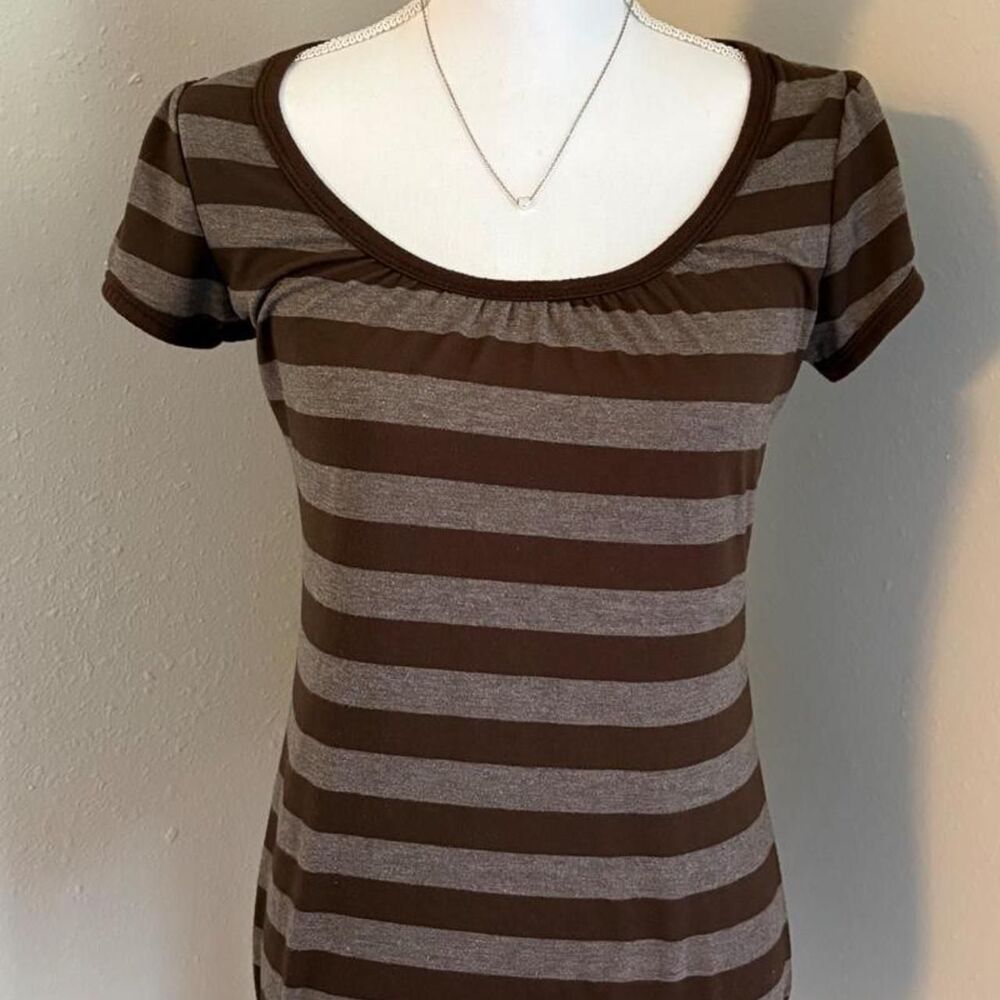 vintage y2k Candy Rain brown and gray horizontal striped babydoll top